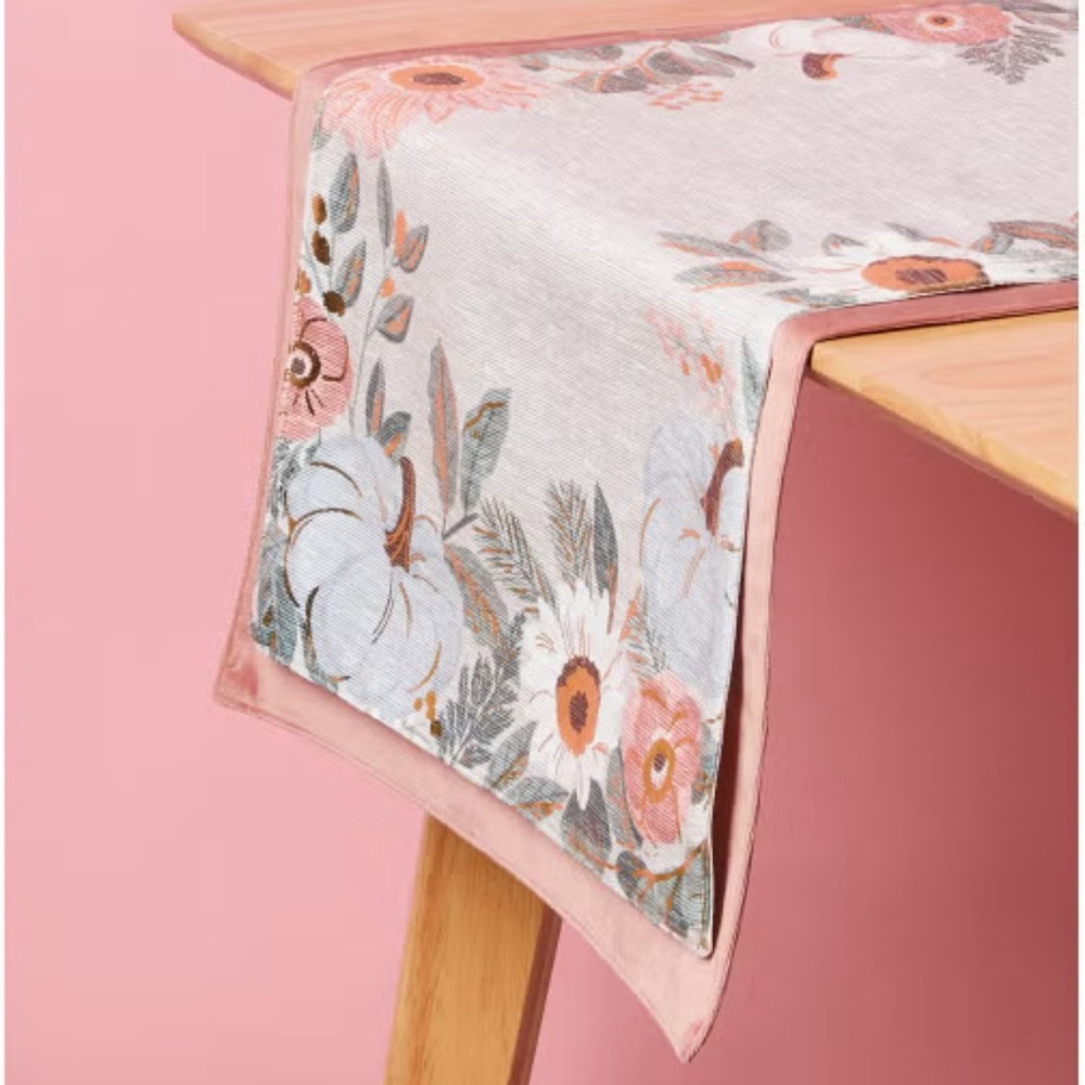 The Farmhouse Rachel Ashwell Pink Floral Thanksgiving Autumn Table Runner